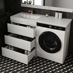 Style Line Тумба с раковиной Даллас 130 L 3 ящика под стиральную машину – фотография-3